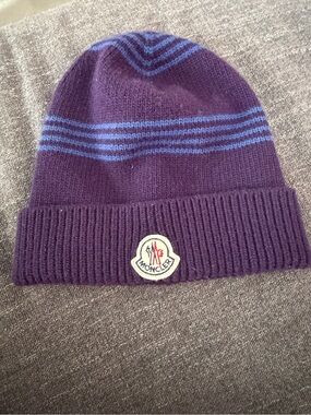 Moncler Striped Knit Beanie Deep Purple (with blue horizontal stripes)